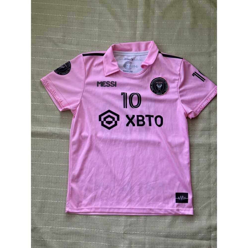 Calderon Sport Boys Jersey Messi Pink Black Size 10 Good Condition